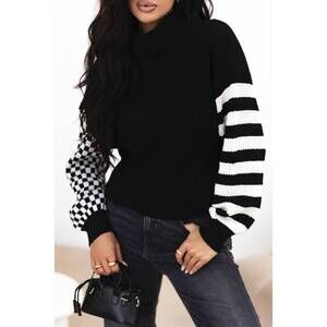 NEW AAPPARELLA checkmate waffle knit sweater in black/ white